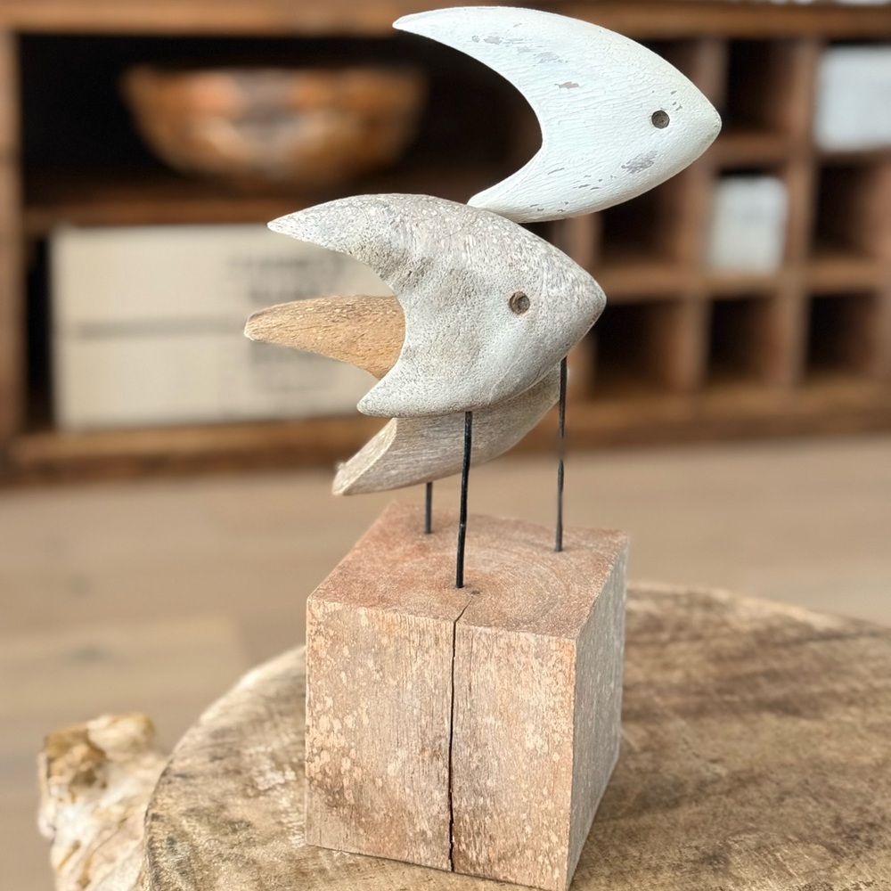 Wooden Fish Sculpture Trio - Neutral Coastal Decor - Picture 8 of 13
